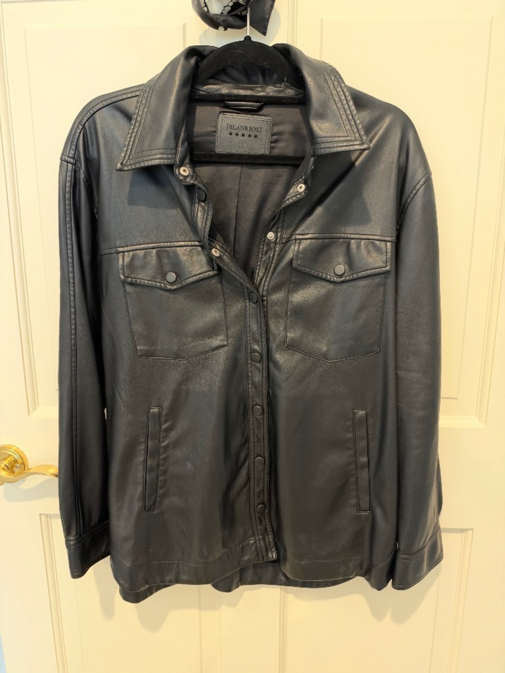 BLANKNYC Black Faux-Leather Shirt Jacket | L
